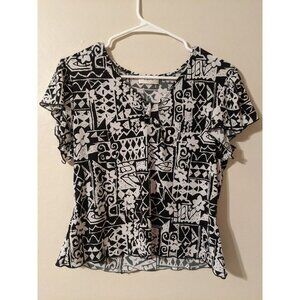 Laura Women's Large t-shirt black and white v neck